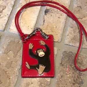 RARE Red Coach Patent Monkey Lanyard ID Holder